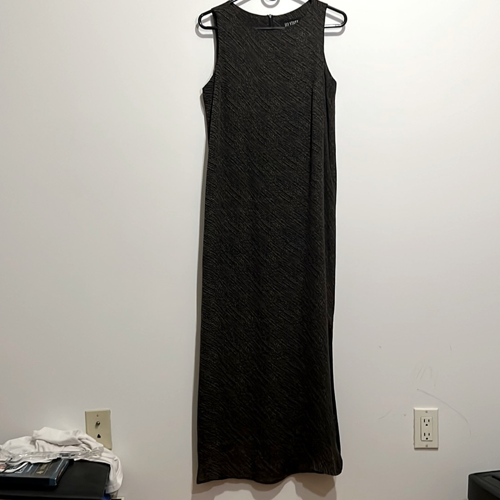 111 state striped printed 100% silk maxi dress - black/gold - size S